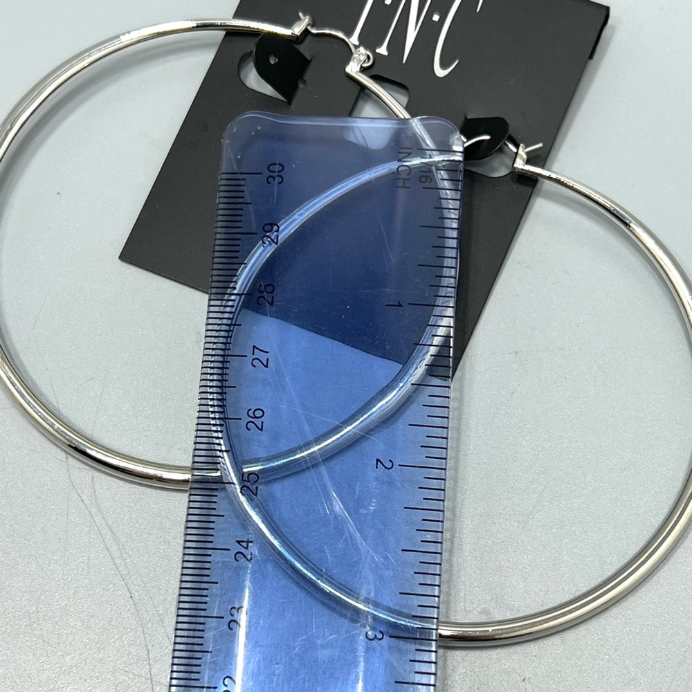 INC International Concepts Large Silver Tone Hoop Earrings - Picture 3 of 5